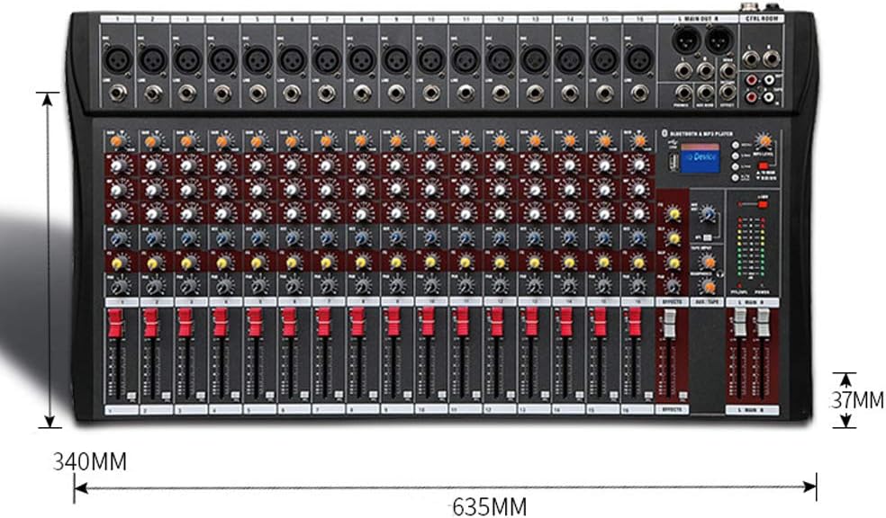 16-Channel Professional Mixer Audio, Bluetooth Console Audio Live DJ Power Mixing Amplifier Equipment with Bluetooth USB for Home KTV