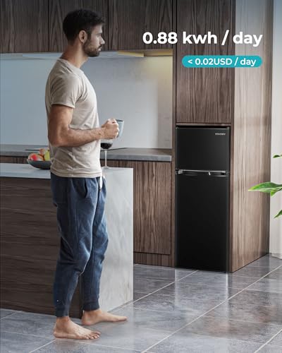 EUHOMY Mini Fridge with Freezer, 3.2 Cu.Ft Mini Refrigerator, Dorm Fridge with 2 Door For Bedroom/Apartment/Office-Food Storage Cooling Drink, Black