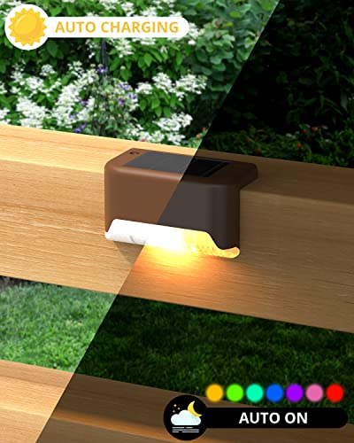 Solar Deck Lights Outdoor 8 Pack,Solar Lights Outdoor for Patio Brown Solar Step Lights LED Waterproof Lighting for Fence, Stair, Deck,Patio