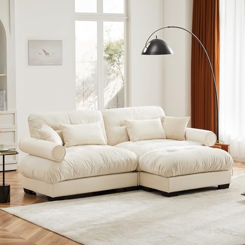 130" Modular Sectional Sofa,Velvet Upholstered Couches for Living Room,3 Seater Green Sofa Couch with Movable Ottoman