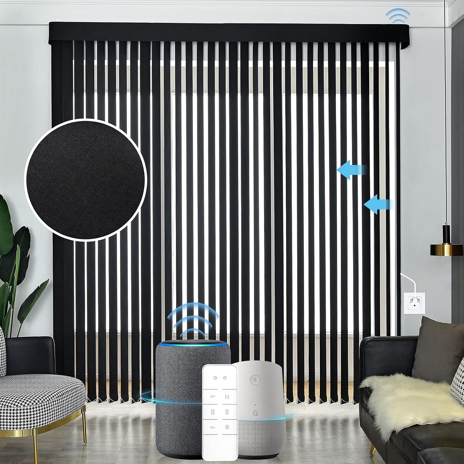 Graywind Motorized Half Shading Vertical Blinds Compatible with Alexa Google Privacy Smart Vertical Blind Remote Control Track Slats Set for Sliding