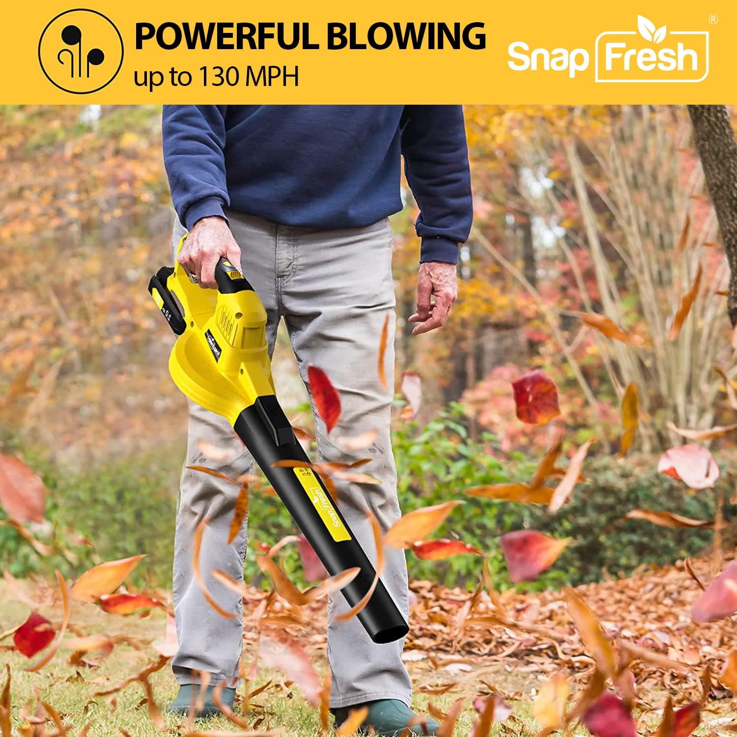 SnapFresh Leaf Blower - 20V Leaf Blower with Battery & Charger, Leaf Blower Cordless for Lawn Care