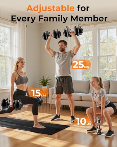 FEIERDUN Adjustable Dumbbell Set, 5-52.5lb Free Weight Dumbbells, 15 in 1, Quick Adjust Weight Set with Non-slip Handles and Tray
