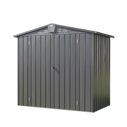 6x4 ft Small Outdoor Metal Storage Shed with Floor Frame & Lockable Door, Heightened Entry Garden Tool Shed for Backyard, Durable Galvanized Steel