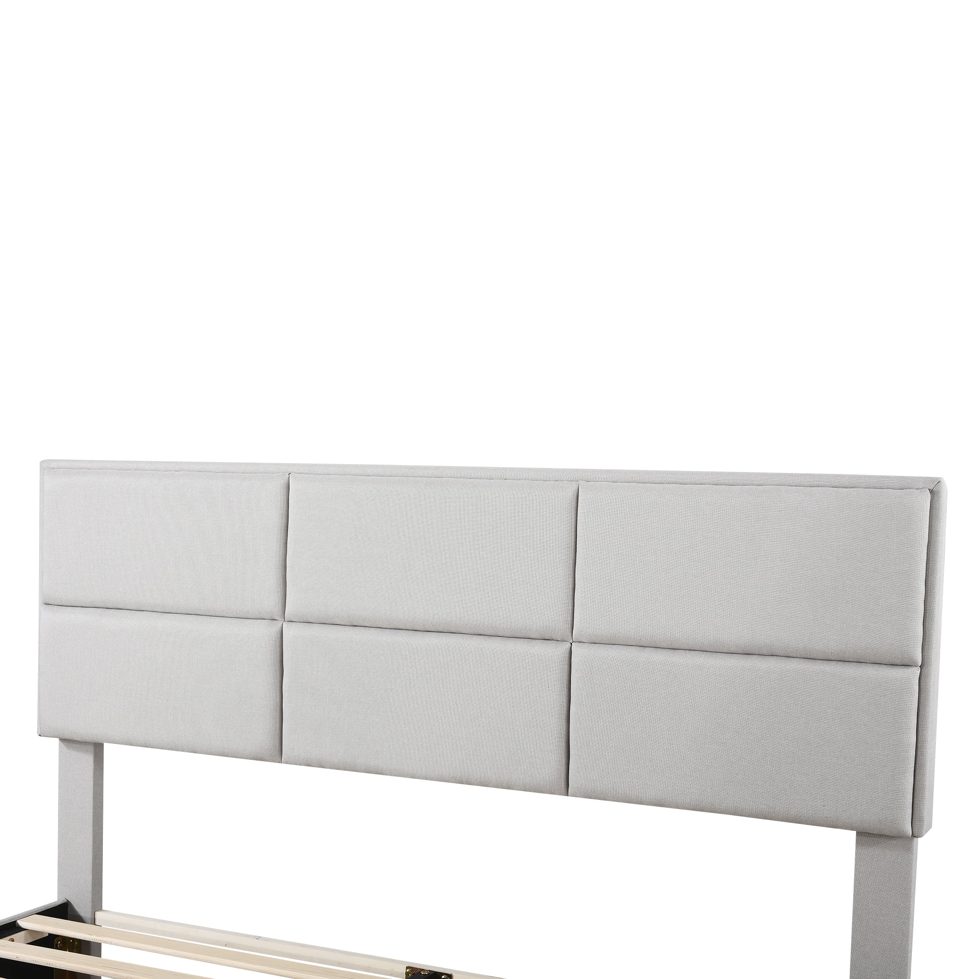 Euroco Upholstery Queen Size Platform Bed, Gaming Bed with Hidden TV Mount and Adjustable Headboard for Living Room, Beige