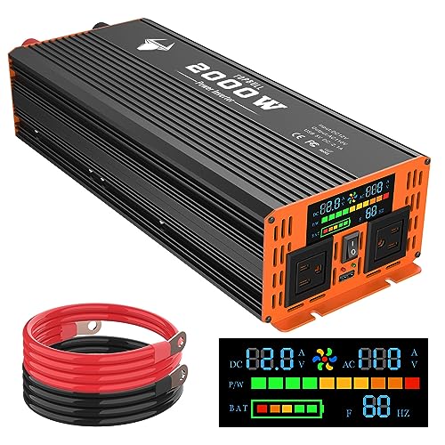 3000 Watt Power Inverter, Car/Home 12V DC to 110V AC Converter, with LED Display, Dual AC Outlets, USB Port, Dual Smart Fans, Cables Included
