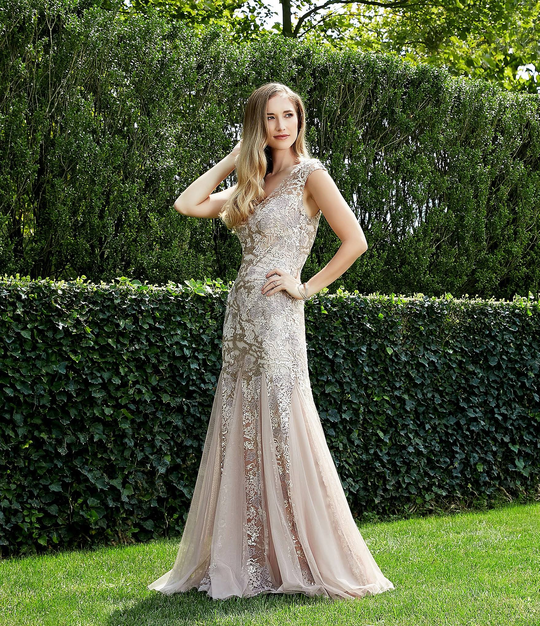 Alex Evenings Illusion Cap Sleeve Embroidered Lace Godet Gown - 16