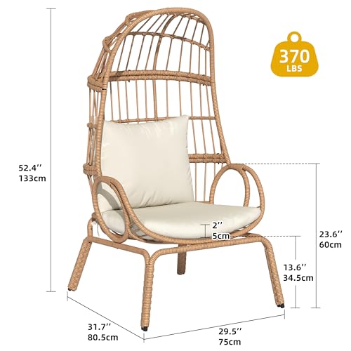 DWVO Egg Chair with Ottoman Outdoor, 370lbs Capacity Wicker Patio Glider Basket Chair with Footrest