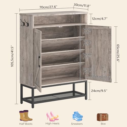 Shoe Storage Cabinet, Farmhouse Shoe Cabinet for Entryway, 6-Tier Shoe Organizer with Doors and Shelves