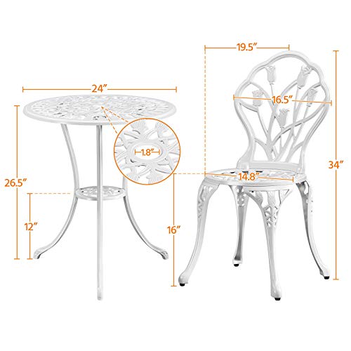 Yaheetech Patio Bistro Sets 3 Piece Cast Aluminum Bistro Table and Chairs Set
