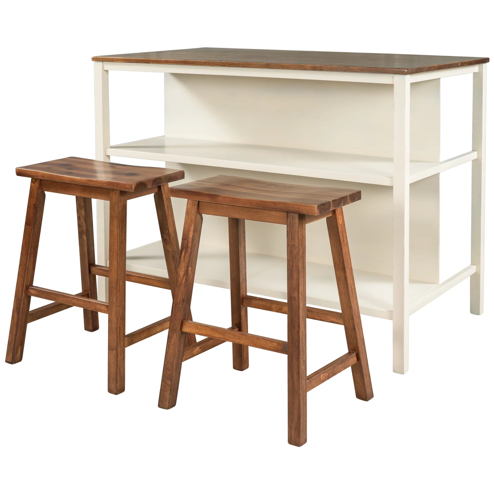 TOPMAX Solid Wood Rustic 3-piece 45" Stationary Kitchen Island Set with 2 Seatings