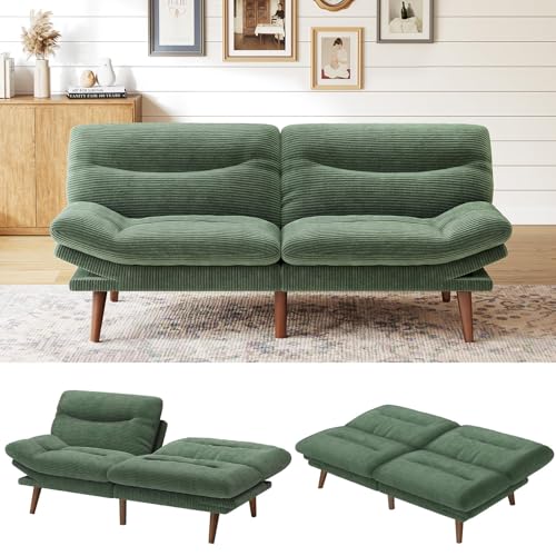 Marsail Futon Sofa Bed, Futon Couch with Adjustable Backrest & Armrests, Convertible Small Sleeper Sofa Bed for Small Apartments, Study Room, Office