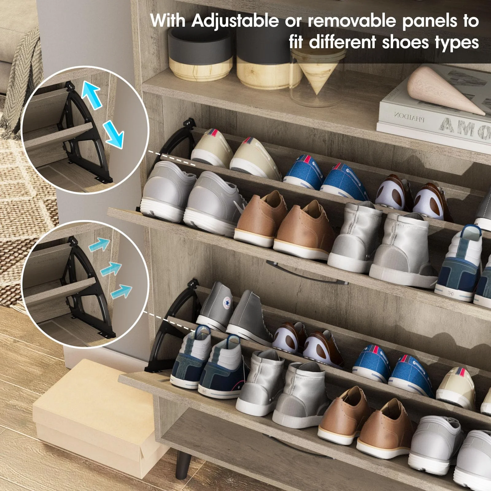 VEANERWOOD Shoe Cabinet with 2 Flip Drawers, Shoe Storage Cabinet for Entryway, Freestanding Shoe Cabinet Organizer with Open Storage