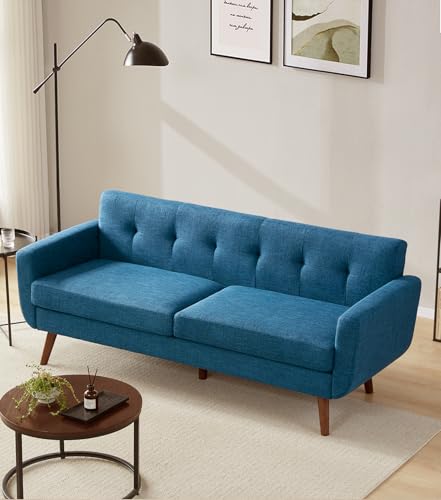 Tbfit L Shaped Couch Sofa, 80" W Mid-Century Modern Sectional Couches, 3 Seater Sofas with Wide Chaise Lounge & Two Pillows