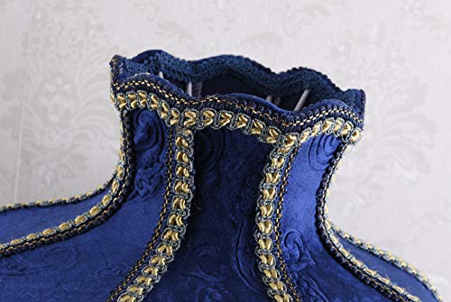 Victorian Style Table Lamp Blue Fabric Lampshade Hand-Made Antique Varnished Resin Lampbody Small Lamp for Living Room Bedroom,13 in W, 21.6 in H (Q2)