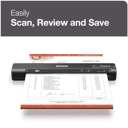 Epson Workforce ES-60W Wireless Portable Sheet-fed Document Scanner for PC and Mac 10.7" x 1.9" x 1.4"