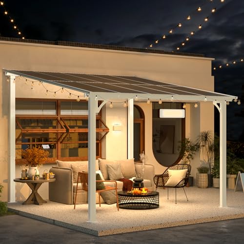 AECOJOY 10&rsquo; x 10&rsquo; Gazebo, Wall Mounted Gazebos Pergola on Clearance, Outdoor Patio Lean to Gazebo Awnings for Deck, Porch