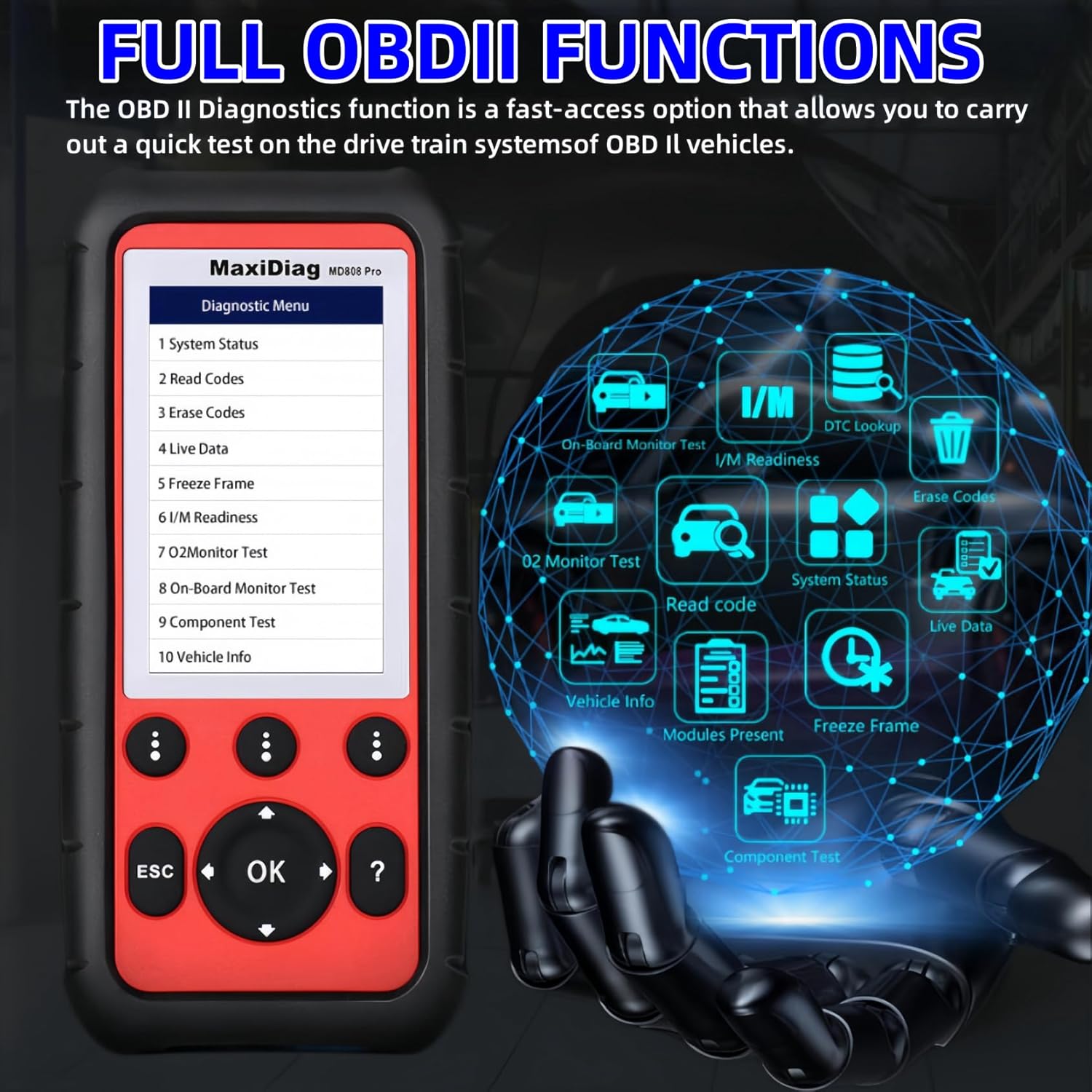 Autel OBD2 Scanner MaxiDiag MD808 Pro, All System Diagnostic Scan Tool, Upgraded of MaxiCheck Pro/ MD808/ MD806 Pro/ MD802