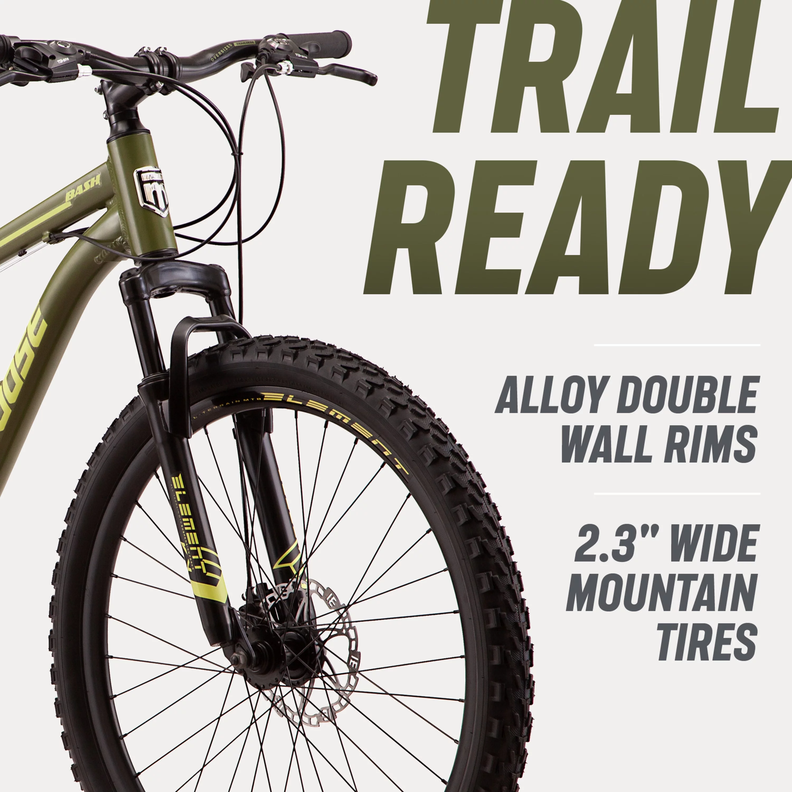 Mongoose Bash Suspension mountain bike, 21 speeds, 26-inch wheels, green - Radiant Selections