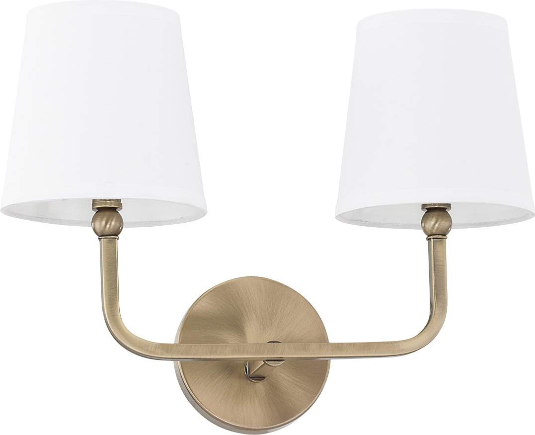 Capital Lighting 119331BN-674 Dawson Decorative White Fabric Stay-Straight Shades Bath Vanity Wall Mount, 3-Light 180 Total Watts, 12H x 26W
