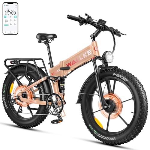 W Wallke Actual 2800W Dual Motor Folding Mountain Electric Bike, 48V 44Ah Battery 170 Mile,26" Fat Tire 35MPH Fast Adult Ebike