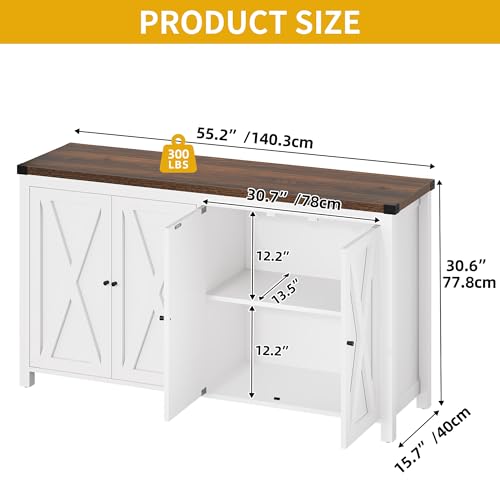 DWVO 55'' Sideboard Buffet Cabinet with Storage, Farmhouse Kitchen Storage Cabinet with Doors