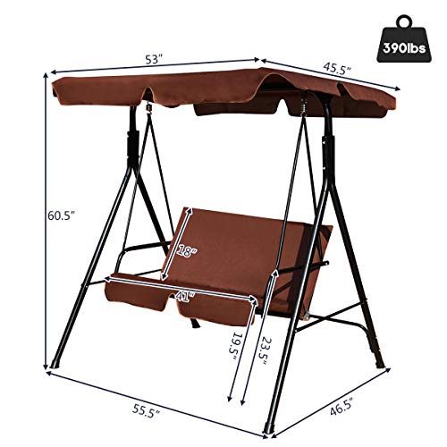 Tangkula 3 Person Porch Swing, Patio with Removable Cushion & Powder-Coated Steel Frame, Outdoor Swing with Canopy for Porch, Backyard, Garden