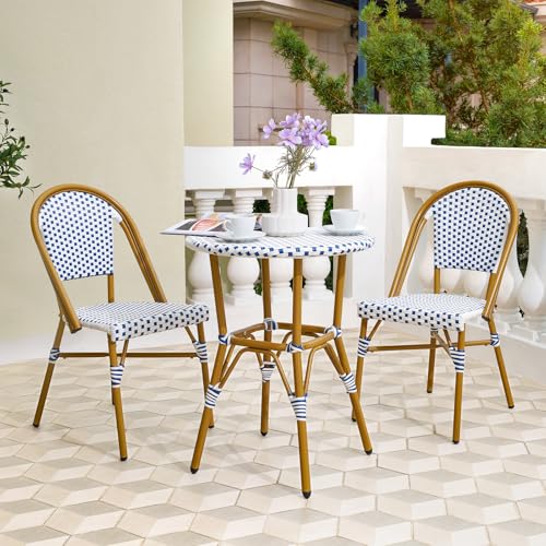 3 Piece Patio Bistro Set, French Wicker Outdoor Bistro Set with Round Table and 2 Dining Chairs, ‎Aluminum Furniture