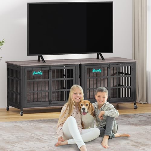 EasyCom 48"/42"/33" Dog Crate Furniture with Name Tag, Heavy Duty Dog Kennel Indoor for Large Dogs