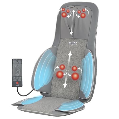 Mynt FSA HSA Eligible 3D Shiatsu Neck and Back Massager for Chair with 10 Deep Kneading Nodes, Back Massage with Heat