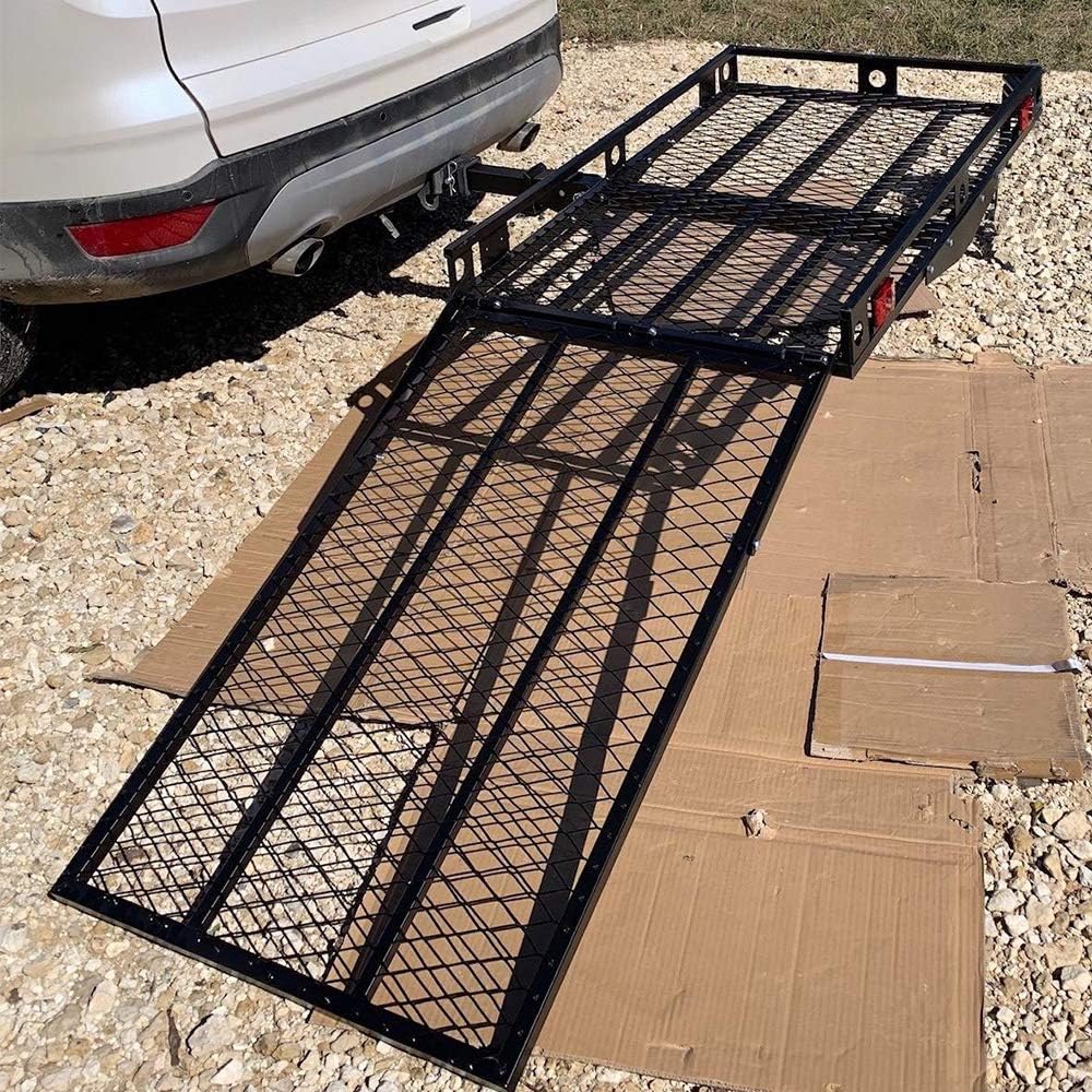 BIGTUR Capacity Folding Hitch Mounted Wheelchair Carrier Scooter Cargo Carrier Rack with Ramp