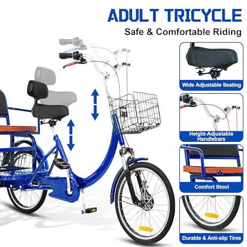 MOOITZ Adult Tricycle, 20 Inch 3-Wheel Bikes, Trike for Adults with Seat, Low Step-Through Cruiser Bike with Front and Rear Baskets