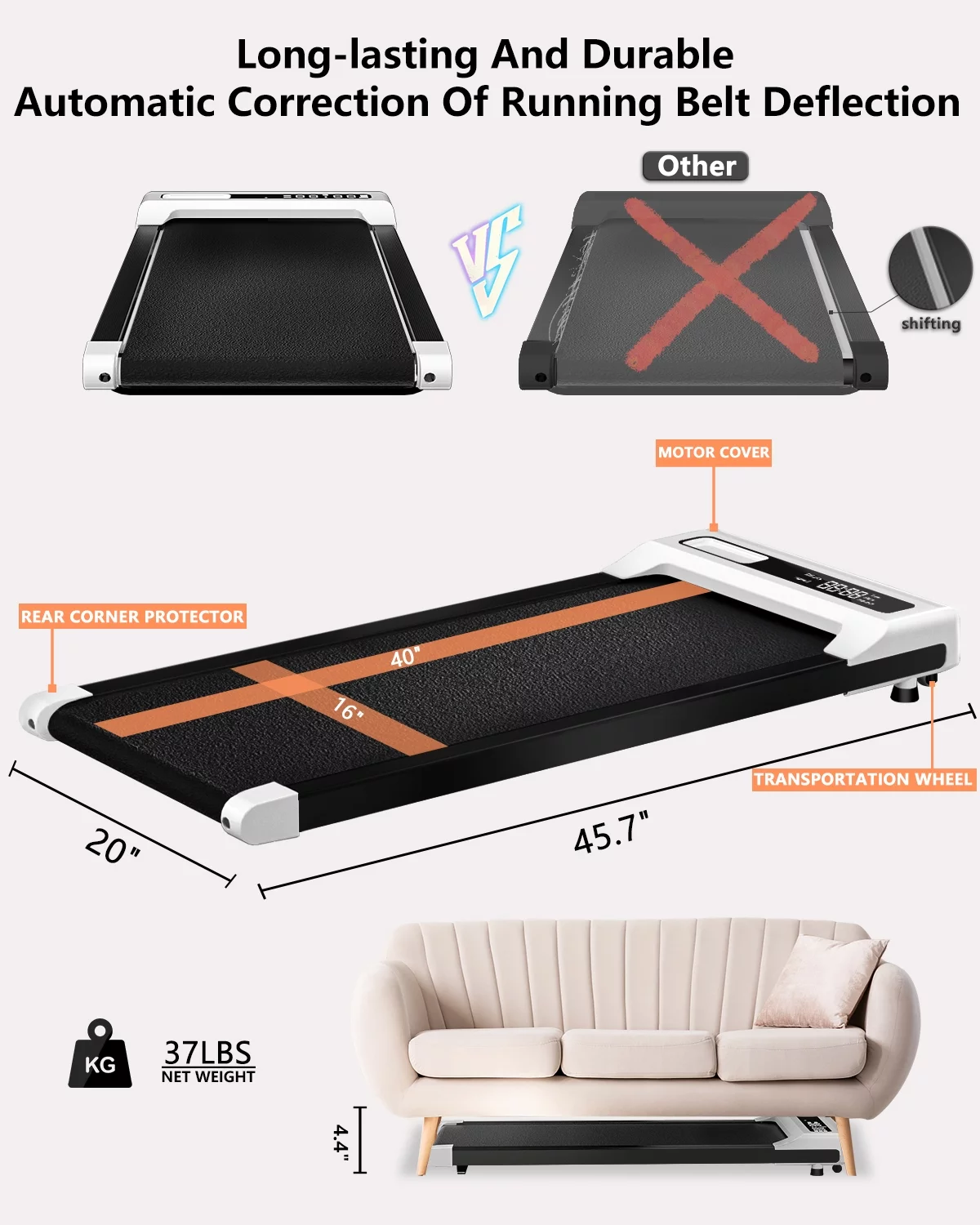 JURITS Walking Pad 2 in 1 for Walking and Jogging, Under Desk Treadmill for Home Office with Remote Control