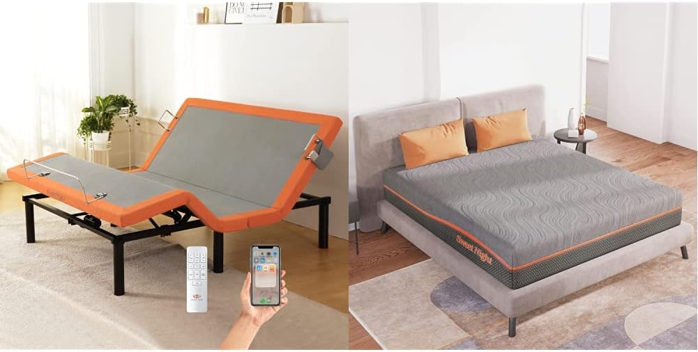 Sweetnight SN-ABB002-SCLK Adjustable Bed Base, Split California King, Orange
