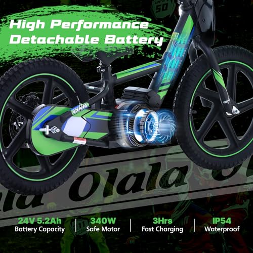 OLALA Electric Dirt Bike for Kids Aged 3-6, 170W Racing Grade Electric Motorcycle, New Aluminum Frame with 2 Power Modes, 24V Detachable Battery