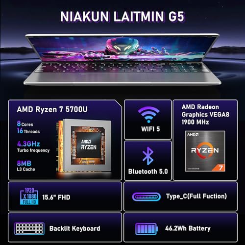 2025 Gaming Laptop, 15.6 Inch Laptop Computer, 32GB RAM 1TB SSD,AMD Ryzen 7 5700U 8C/16T Processor(up to 4.3Ghz),AMD Radeon Graphics,15.6&rdquo