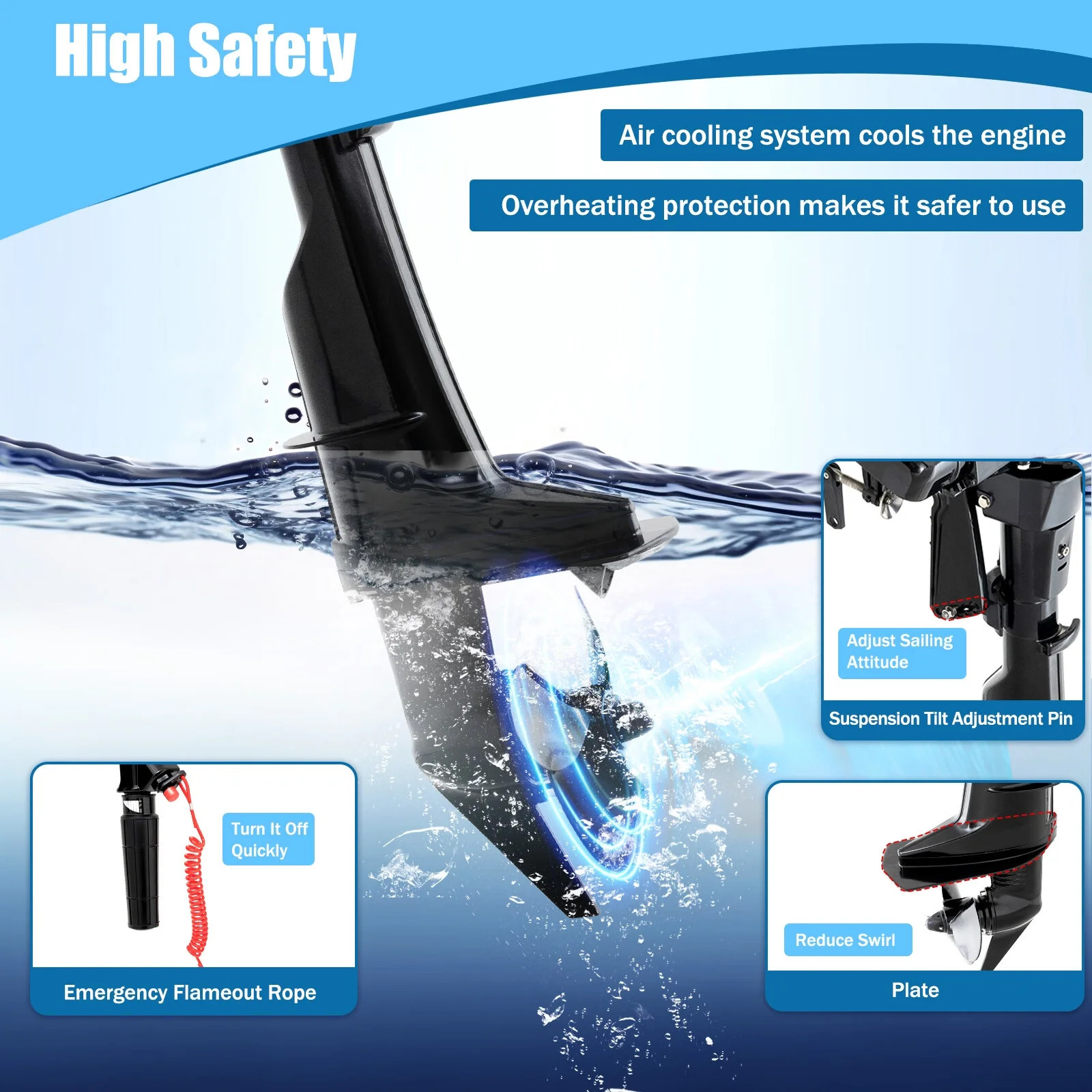 Loyalheartdy 6 HP 4 Stroke Outboard Motor 3.75KW Heavy Duty Boat Engine w/Single Cylinder Air Cooling System Tiller Control 15Km/h