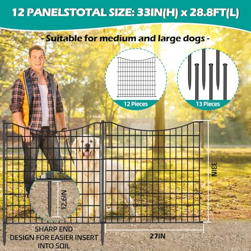 18 Panels No Dig Decorative Fence with Gate, 33 in(H) X 40.5 ft(L) Tall Garden Fence Animal Barrier, Rustproof Metal Wire Edging Border