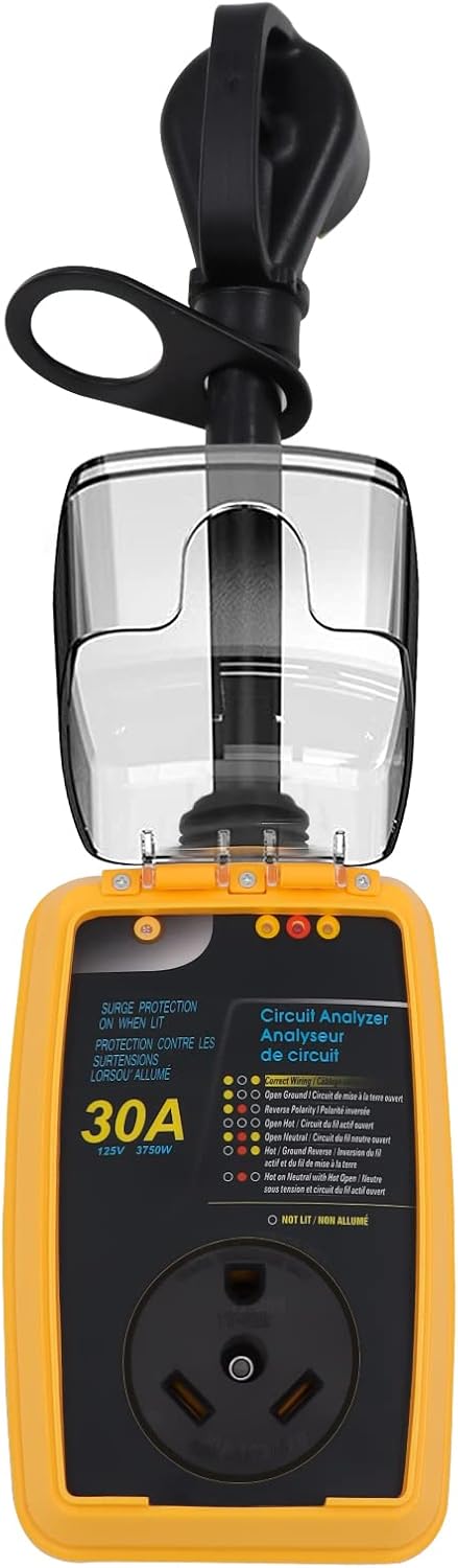 rv Surge Protector 30 Amp Smart RV Surge Protector with Waterproof Cover All-in-1 Circuit Analyzer Power Guard for RV, Camper, Trailer, Truck