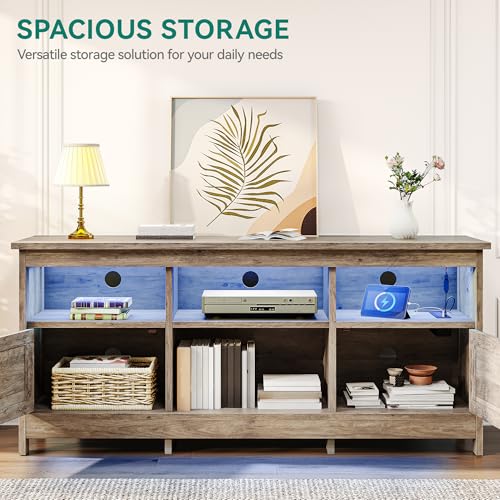 YITAHOME TV Stand for 65 Inch TVs, Entertainment Center with Storage Cabinets, Power Outlet & LED Light