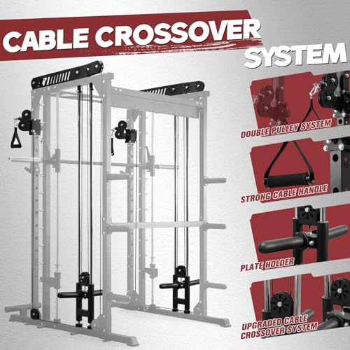 RitFit M1 Smith Machine with Cable Crossover System, Multi-function Squat Rack Power Cage for Home Gym, Power Rack and Packages
