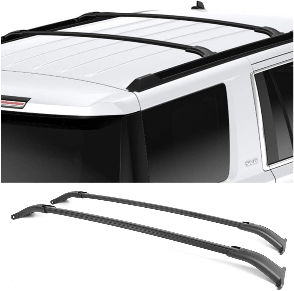 IKON MOTORSPORTS Cross Bars, Compatible With 15-20 Chevy Tahoe Suburban Escalade GMC Yukon, Factory Style Black Aluminum Roof Rack Cross Bar Pack of 2
