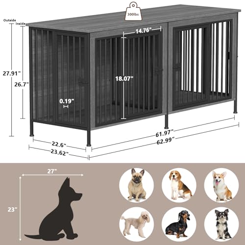 EasyCom 39.96" XL Wooden Large Dog Crate Furniture for Medium and Large Breed