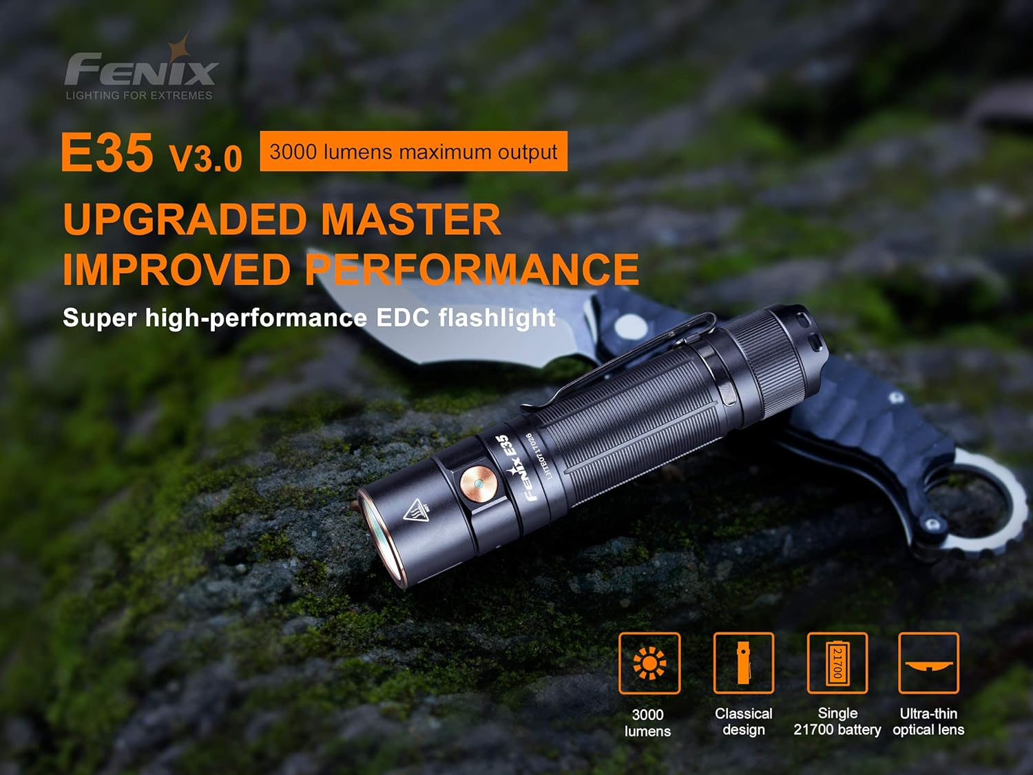 Fenix E35 V3.0 3000 Lumen LED Flashlight, 2 X 5000mAh USB-C Rechargeable batteries with EdisonBright battery carrying case bundle