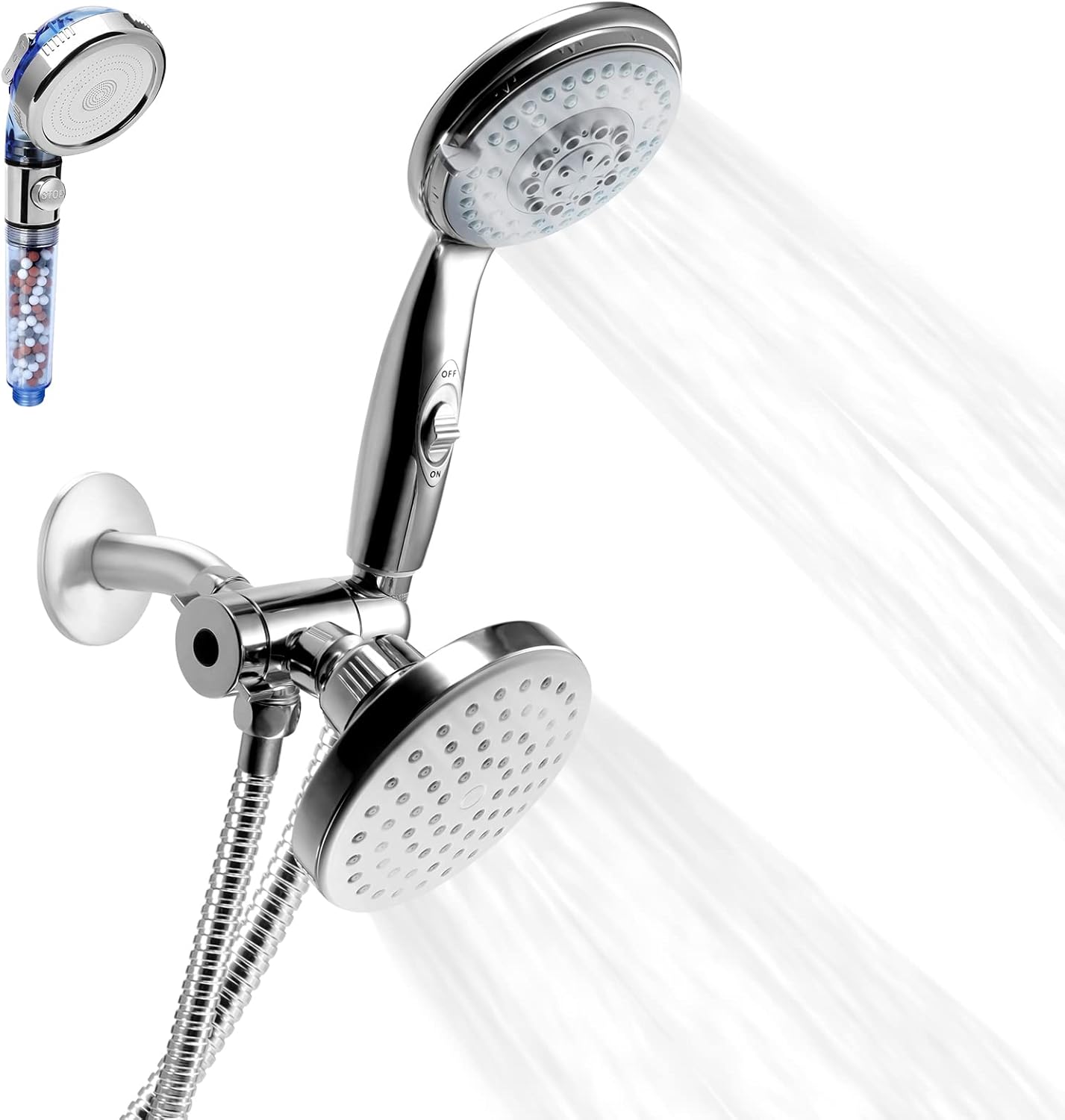 HauSun High Pressure Shower Head Combo, 5 Settings Handheld Shower Head with On/Off Switch & Rainfall Shower head