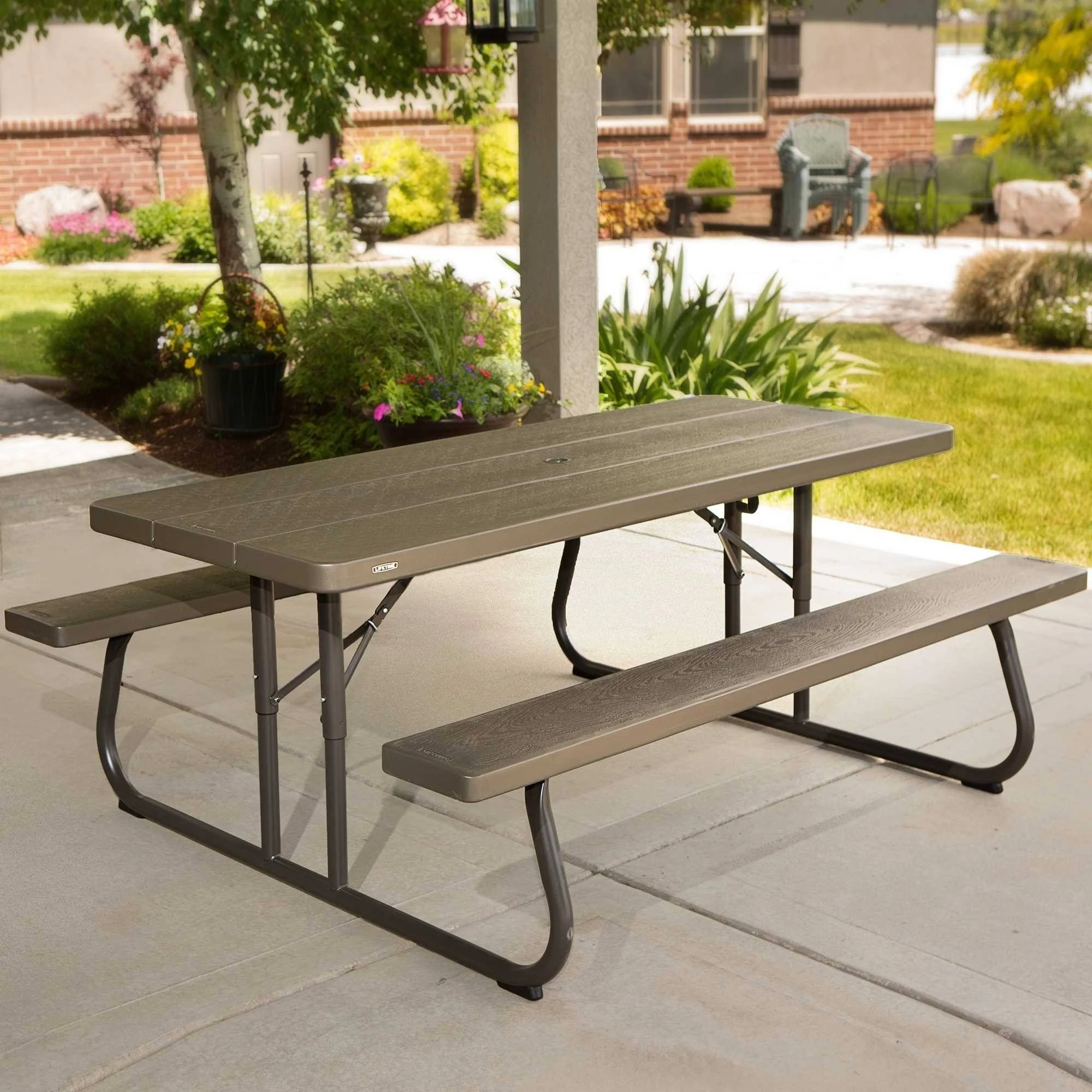 Lifetime Folding Picnic Table 60105 6-Foot Dark Brown Faux Wood