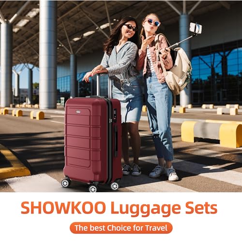 SHOWKOO Luggage Sets Expandable PC+ABS Durable Suitcase Double Wheels TSA Lock Black