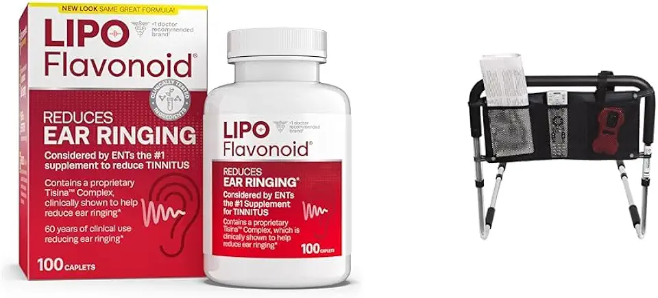 Lipo Flavonoid Tinnitus Relief 100 Caplets & Bed Rail Accessory Pouch - Kansas Nuitrition - HNZSDS