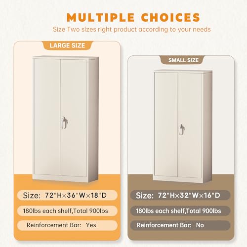 Greenvelly Steel SnapIt Storage Cabinet 72" Locking Metal Garage Storage Cabinet with 4 Adjustable Shelves, 2 Doors and Lock for File, Office, Garage