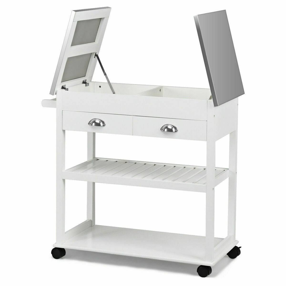Stainless Steel Mobile Kitchen Trolley Cart with Drawers u0026 Casters - 34.5x22 x 16x22 x 32x22 (L x W x H) - White